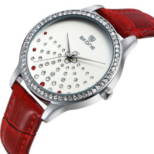 SKONE 9273 Crystal Around Red Leather Jewelry Lady Fashion Watch